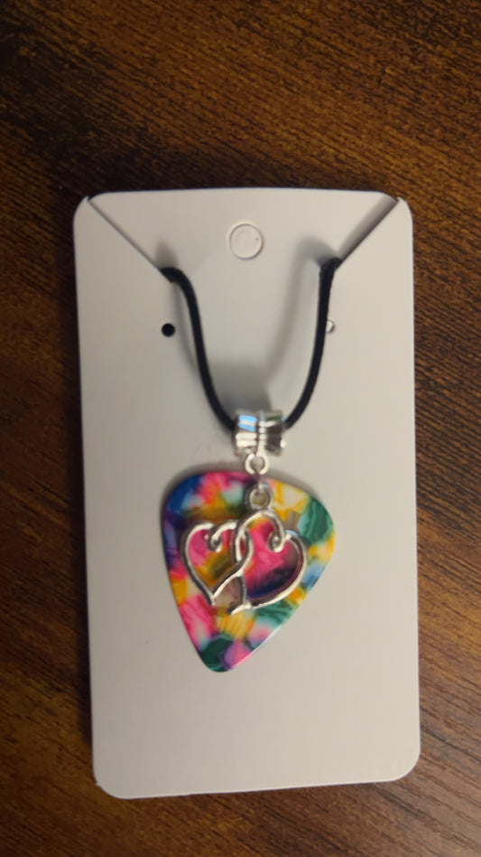 Double Heart Guitar Pick Necklace
