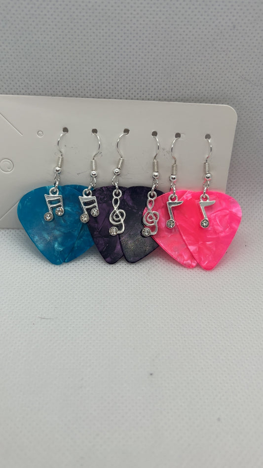 3pk Guitar Pick Earrings with music charms